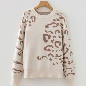 Leopard Print Asymmetric Drop Shoulder Sweater
